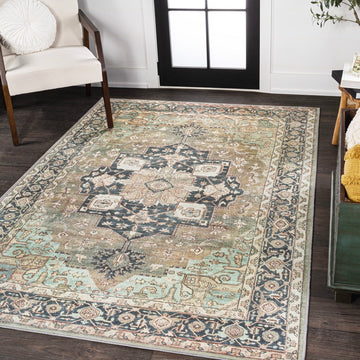 Maris Ornate Medallion Washable Area Rug